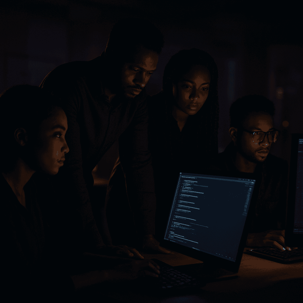 L'équipe Lumavok collaborant dans un studio technologique